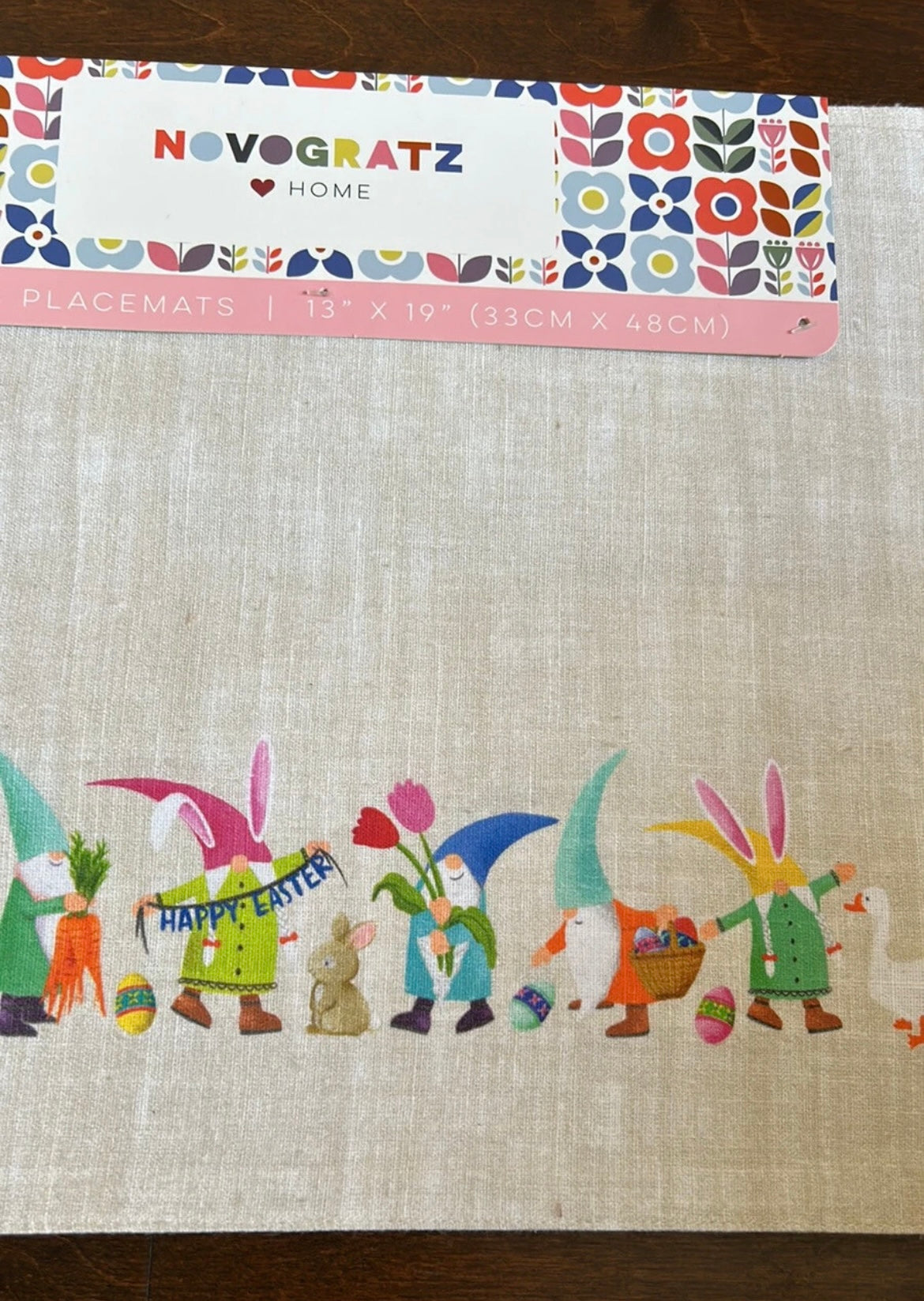 Novogratz Set Of 4 Happy Easter Gnome Placemats Chicken Duck Cotton