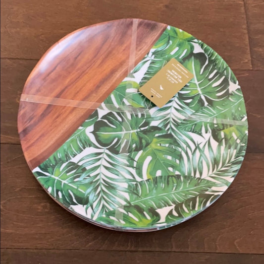 Tommy Bahama Set of 4 Melamine Tropical Leaves Wood Look Green 4 dinner Plates