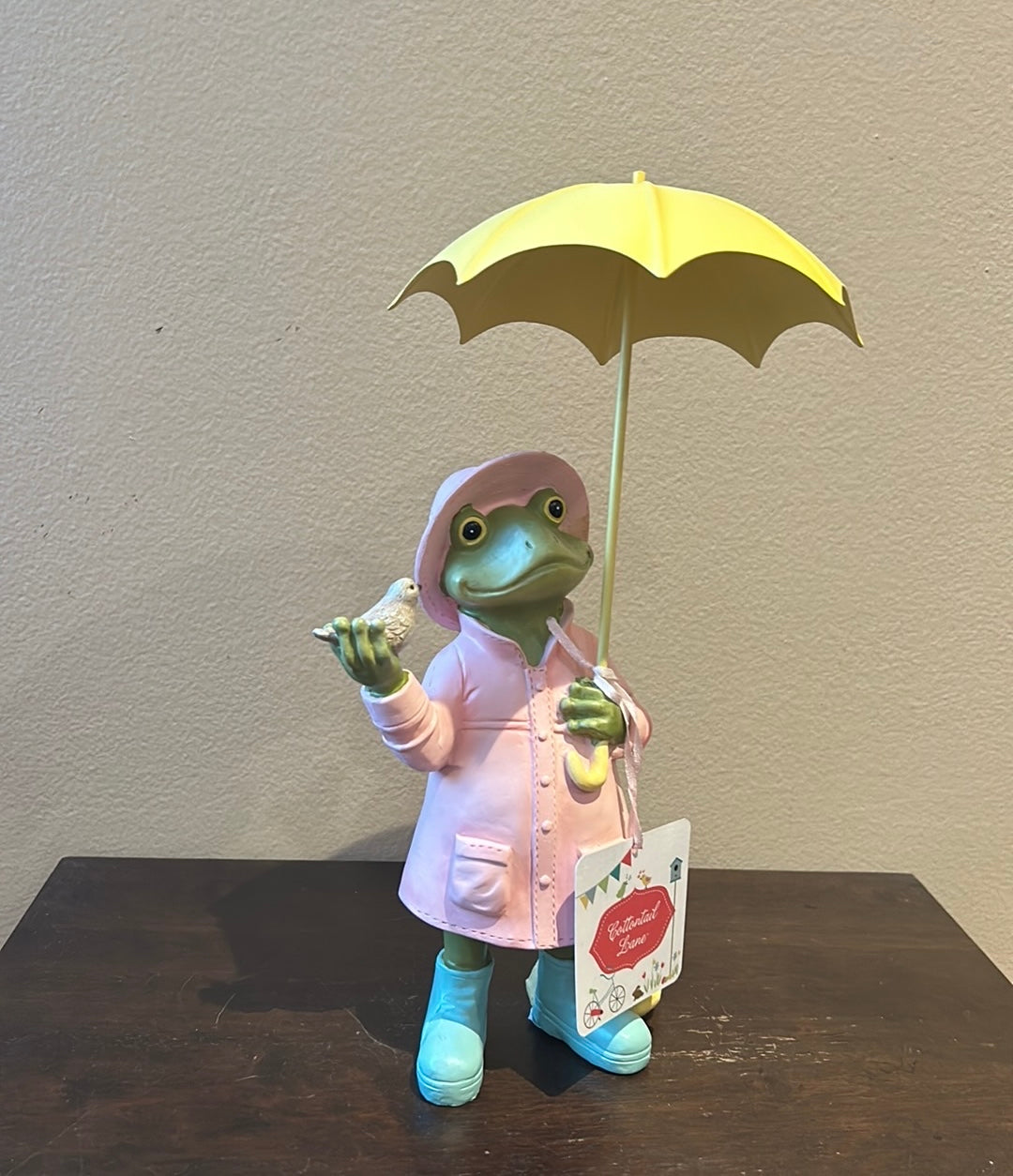 Cute Spring Easter Frog With Raincoat Carrying Umbrella New 11” Tall