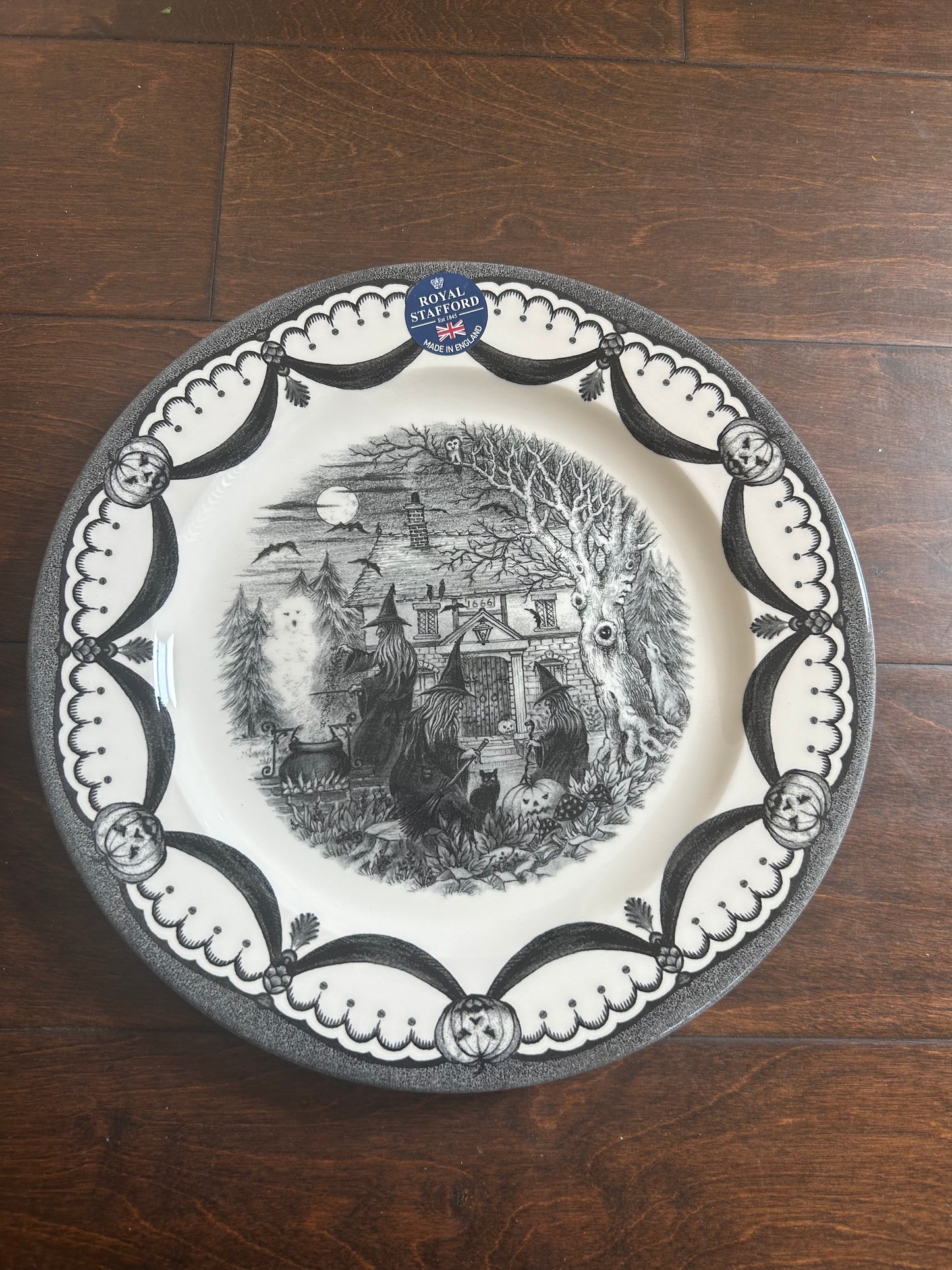Royal Stafford set of 4 Witches Coven Dinner Plates New Halloween Victorian