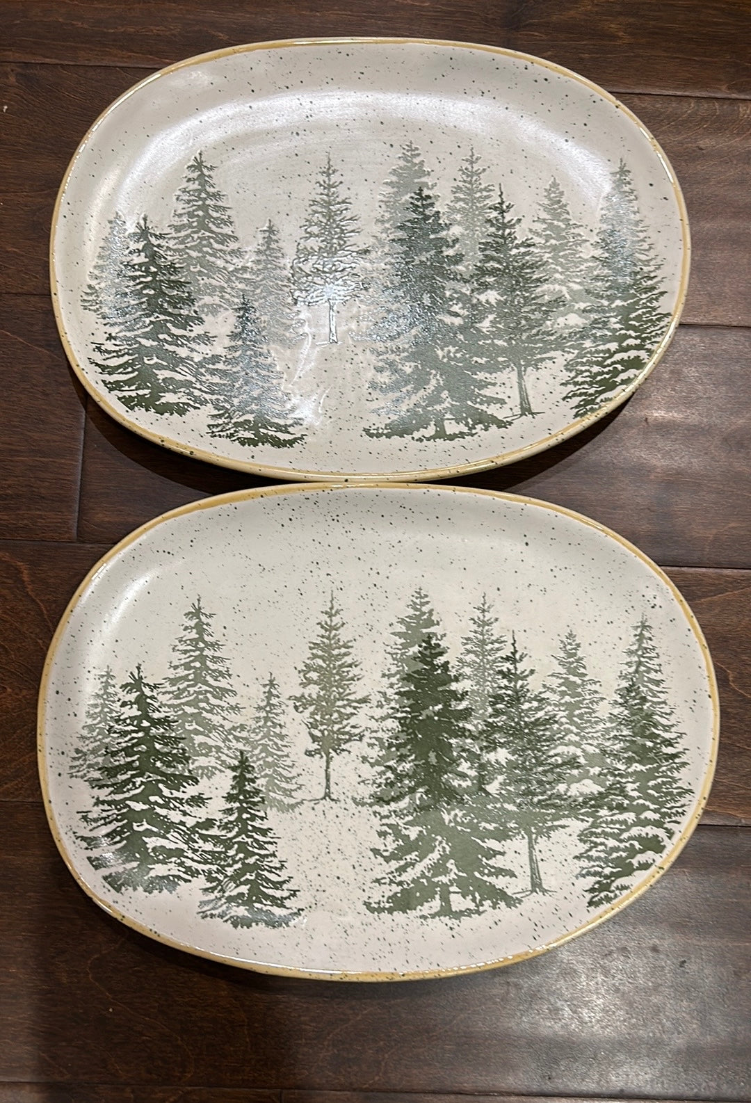 2 Eli + Ana EVERGREEN FOREST WOODS Ceramic Oval Platter 12" NEW