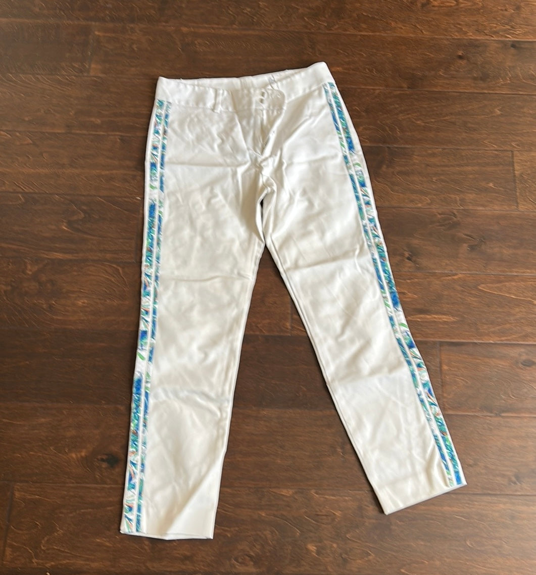 Club Monaco Women’s White Pants Capri Sz 2 ST2825 Colorful Stripe On Sides