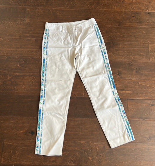 Club Monaco Women’s White Pants Capri Sz 2 ST2825 Colorful Stripe On Sides