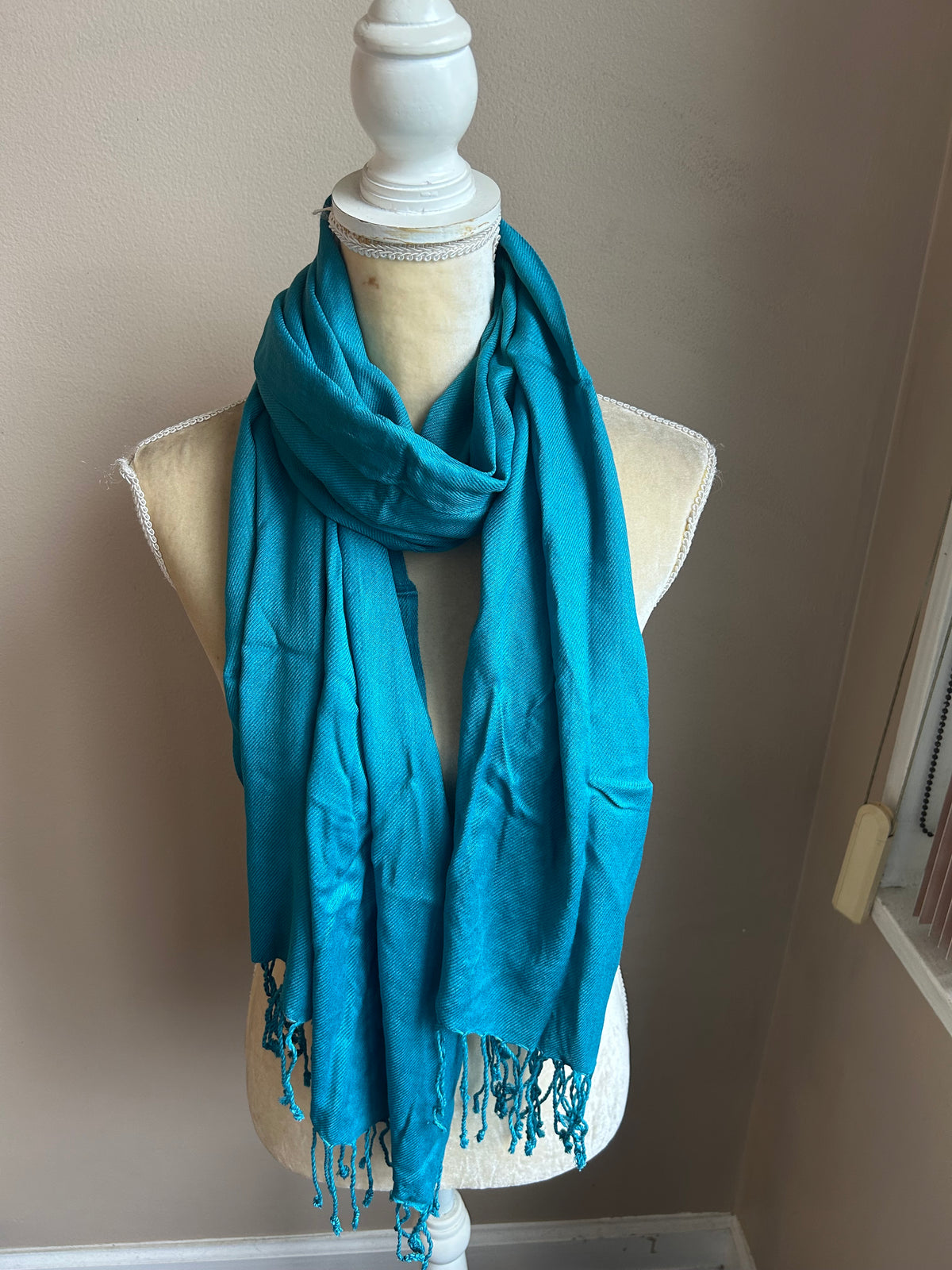New Women’s Scarf Shawl Teal Blue 5001 Viscose Fringes 27”x69”