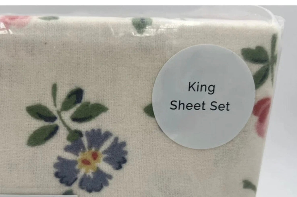4 PC CATH KIDSTON Floral SHEET SET LINEN SPRING ” FLANNEL BRUSHED COTTON KING