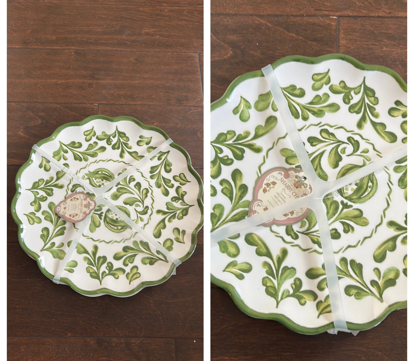 Shabby Chic 8 Pc Melamine Dinnerware Set Green White Floral New Scalloped