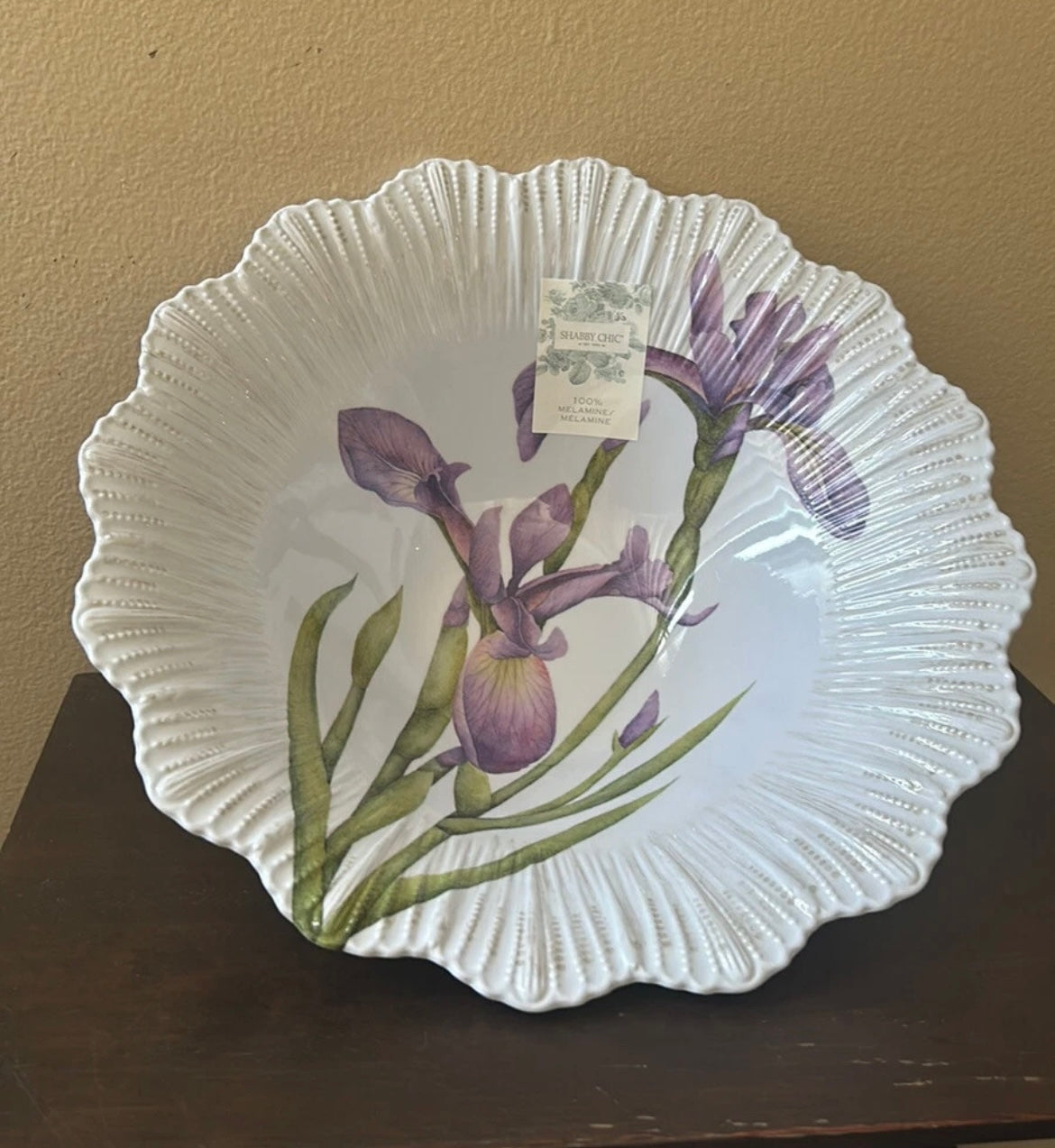 Shabby Chic Melamine Serving Bowl New Purple Iris