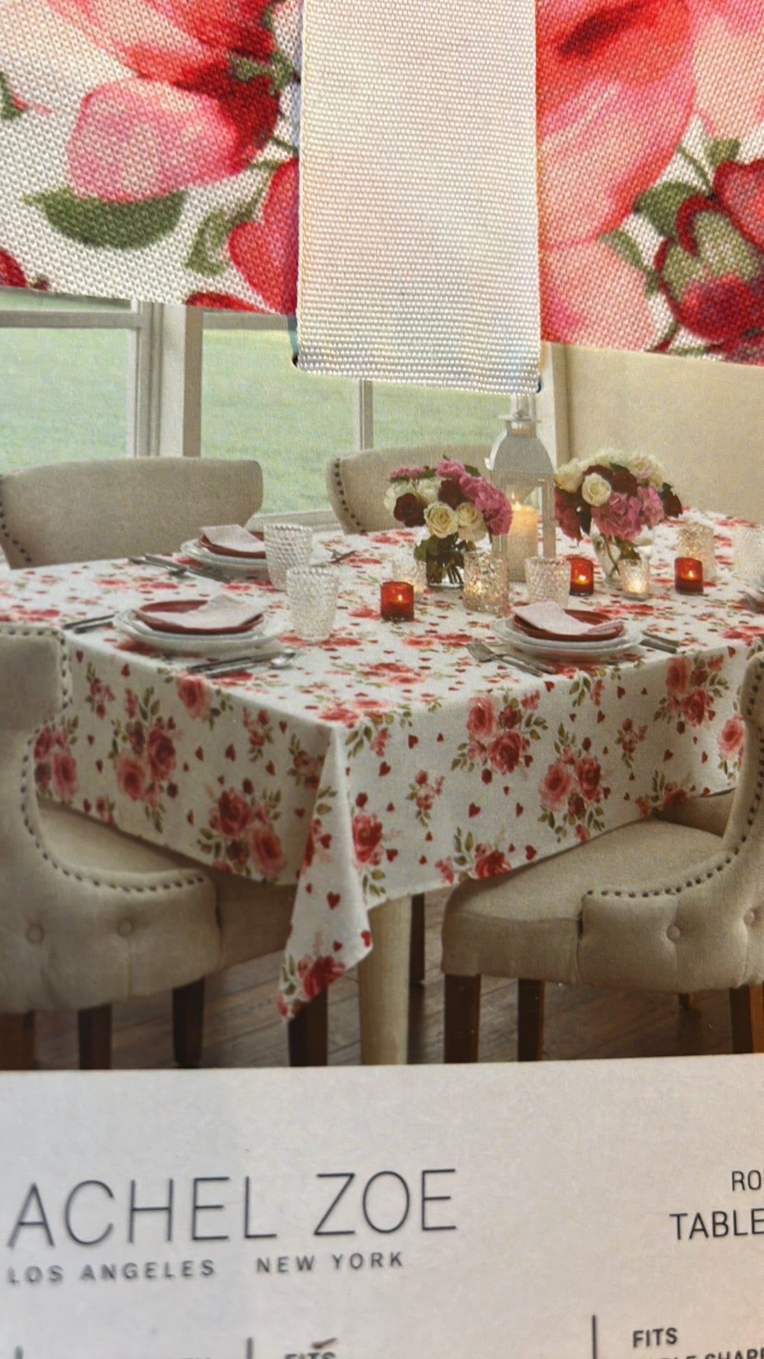 Rachel Zoe Valentines Day Hearts Floral Tablecloth 68” Round Farmhouse New