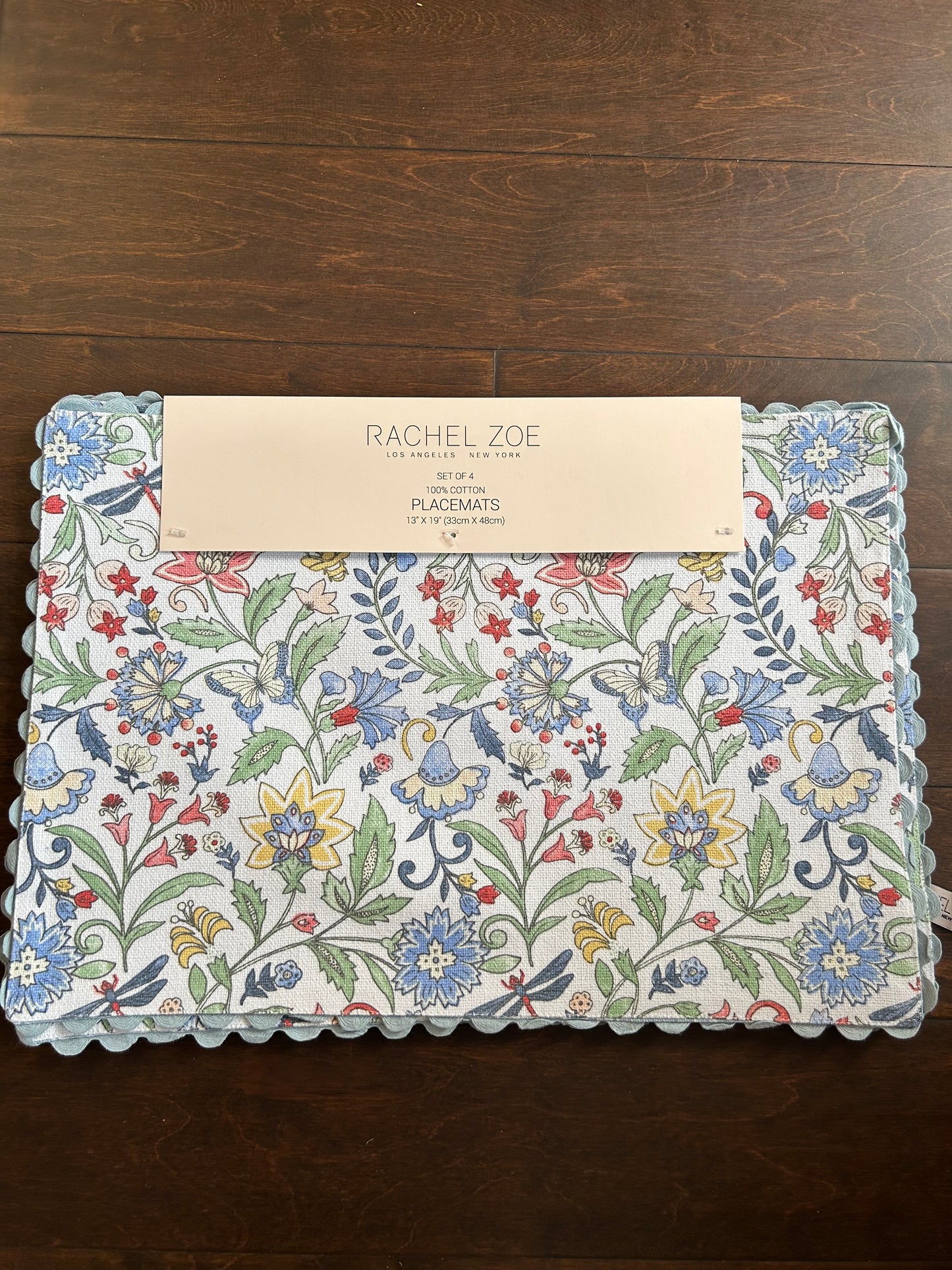 Rachel Zoe Set of 4 Placemats Floral  New Cotton Multicolor