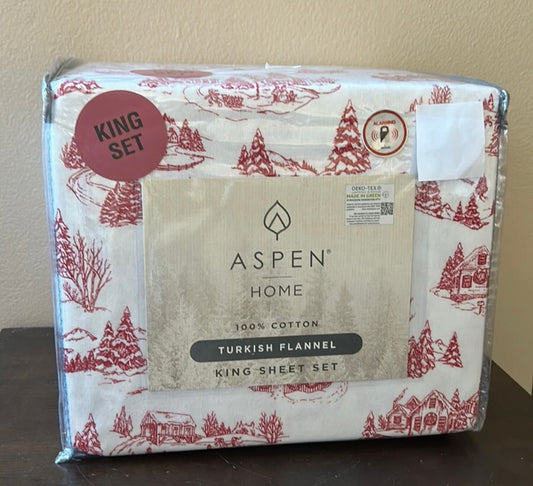Aspen Home King Sheet set Christmas Trees Houses New Cotton Flannel Snowman