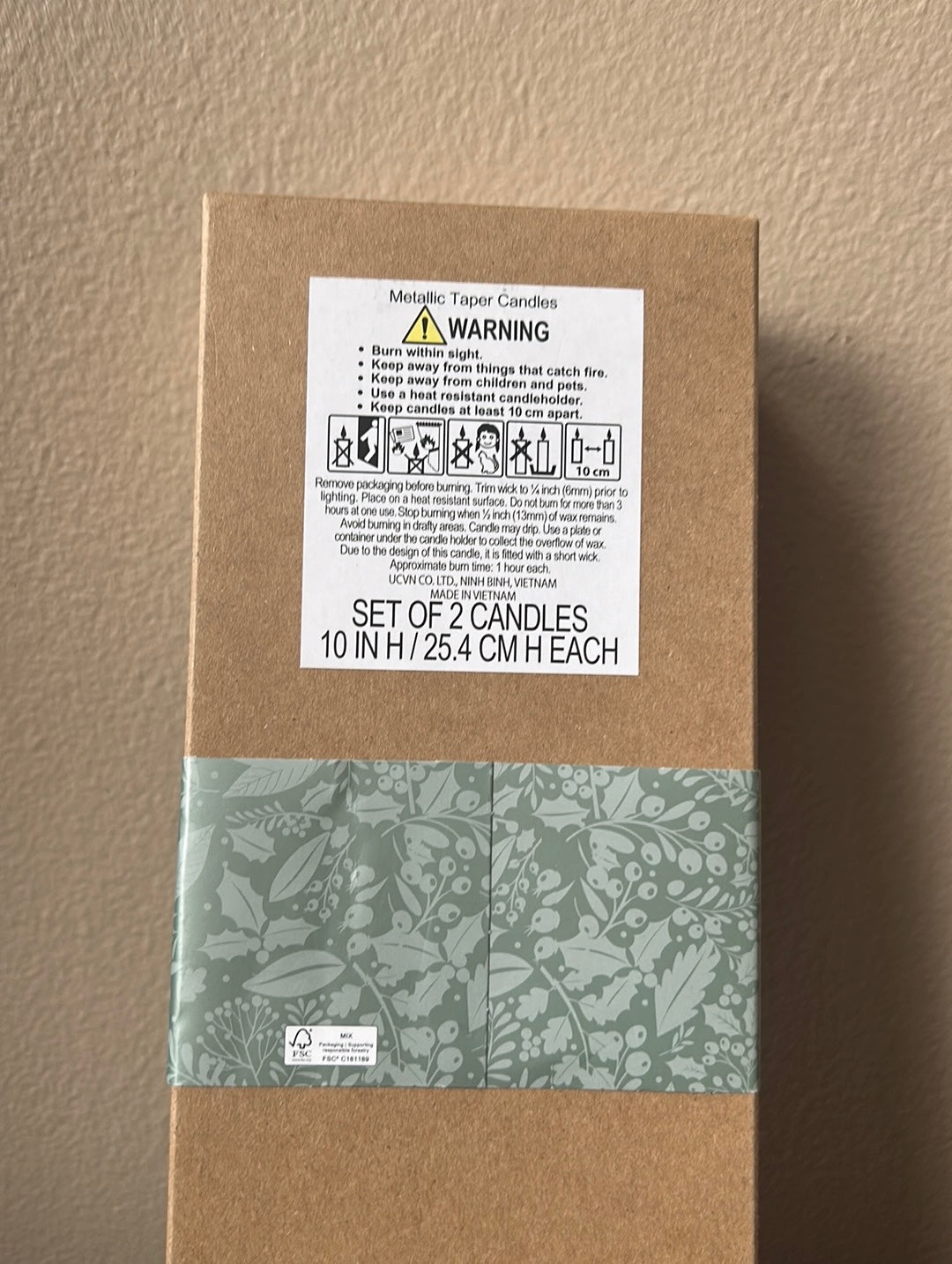 Tinsel & Fir Taper Candles 2 Pcs Christmas Tree 10” Green Shimmery