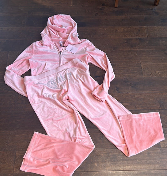 NWT JUICY COUTURE Velour Bling Tracksuit Hoodie/Pants Peach Sz XL