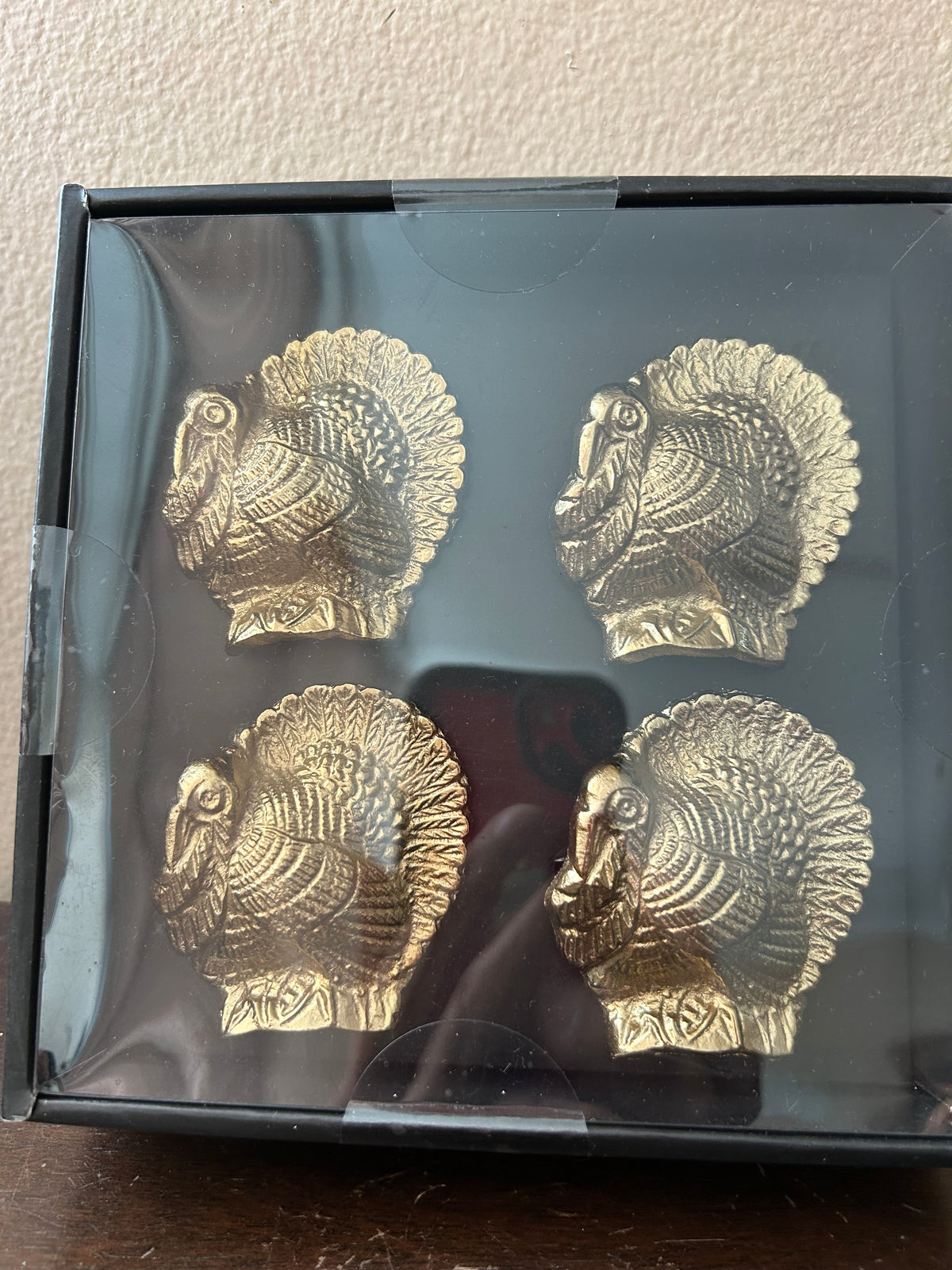 Tahari napkin rings Fall Thanksgiving Turkey Gold set of 4 New