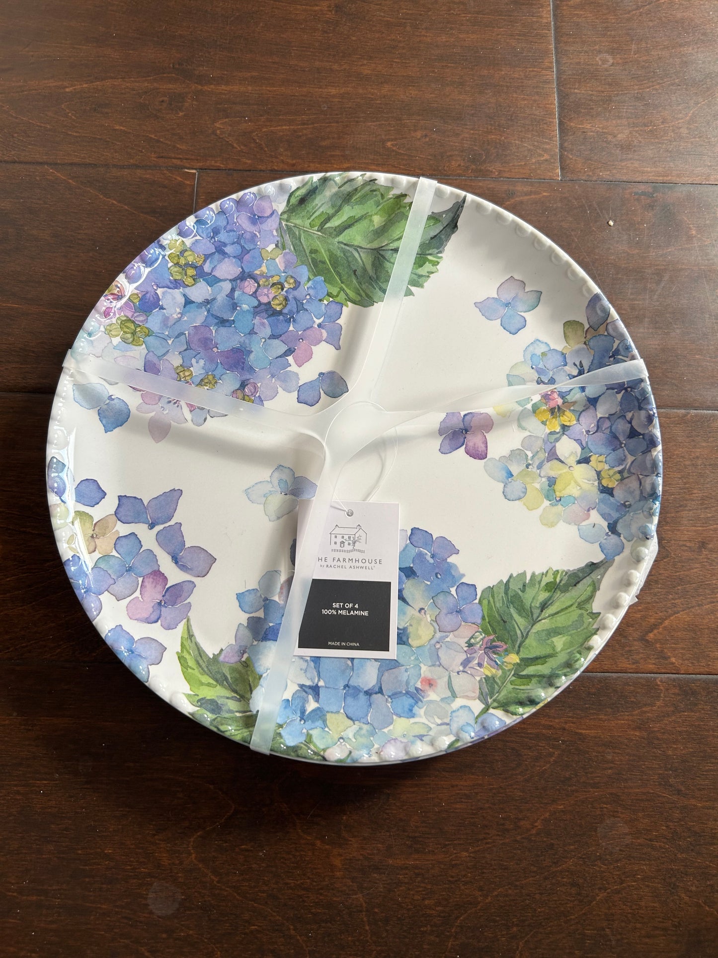 Set Of 4 Rachel Ashwell Hydrangea MELAMINE Dinner Plate Set Floral