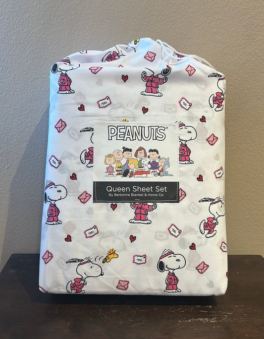 Snoopy Queen Sheet Set Valentines Day Red Hearts New Love Mail
