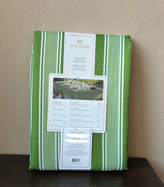 New St Patrick’s Day Green White Striped Tablecloth 60”x104”