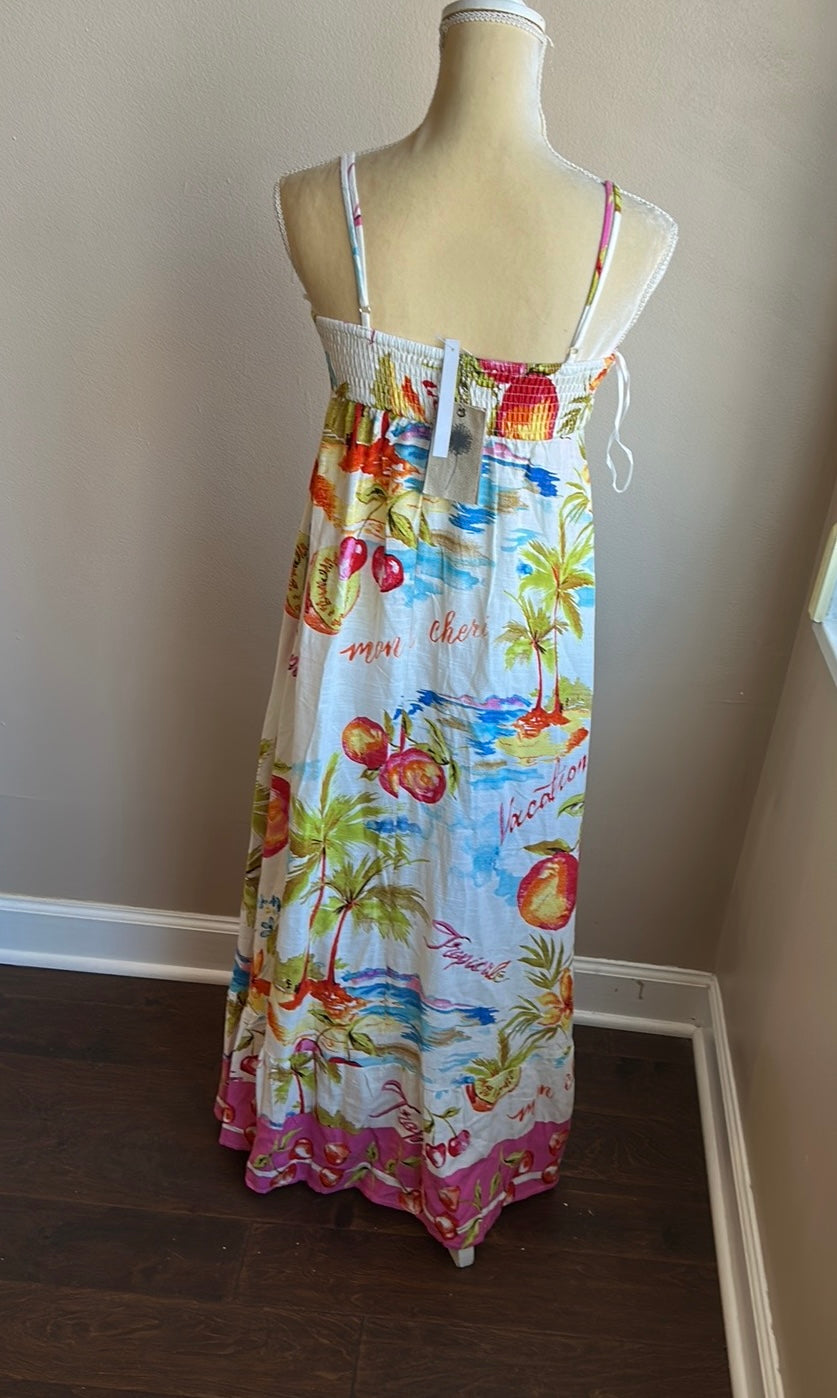 Paper Heart Womens Spring Summer Dress Fruits Palm Trees New Tropical