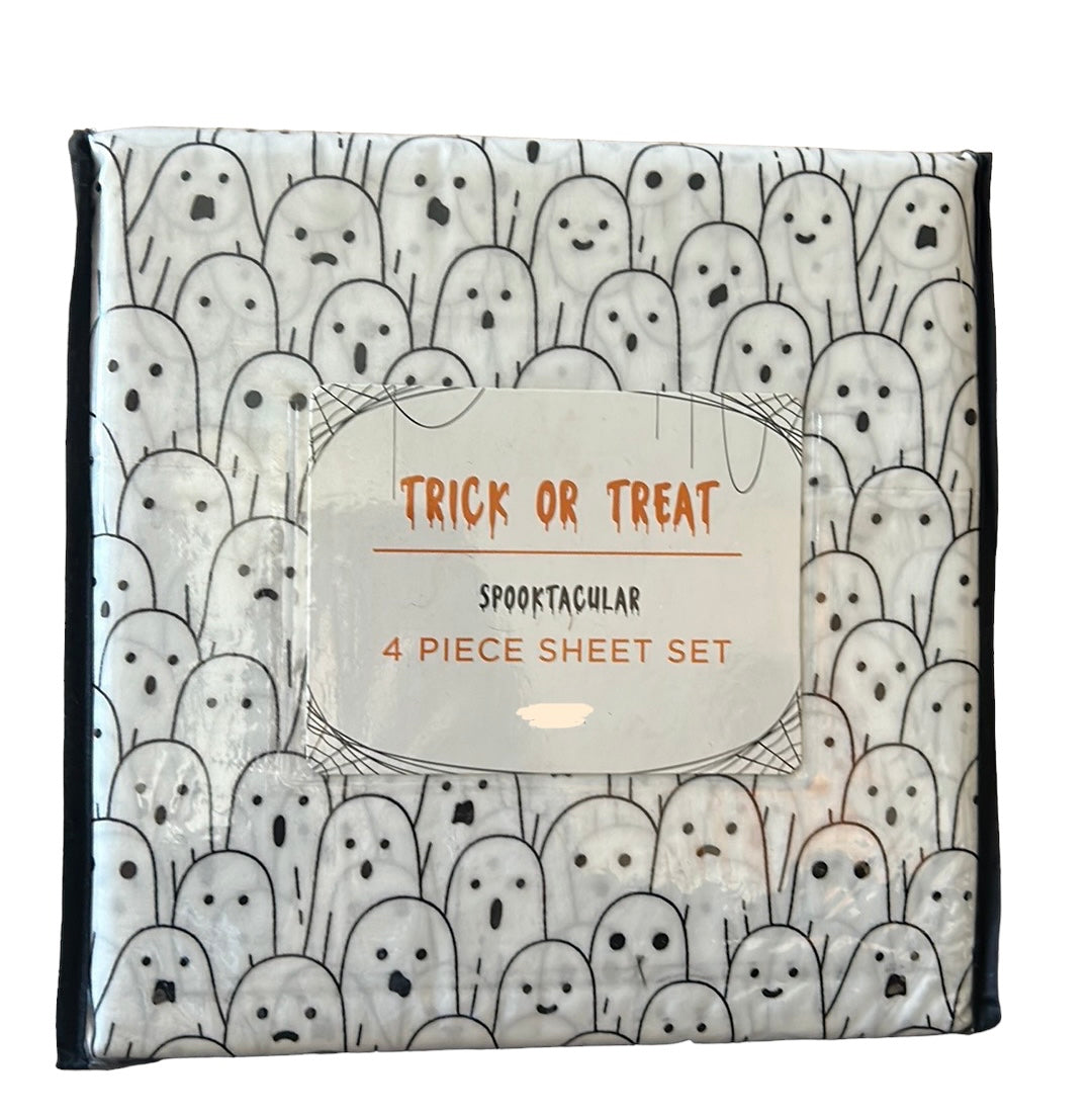 Halloween Trick or Treat Ghost Sheet Set NEW Black White