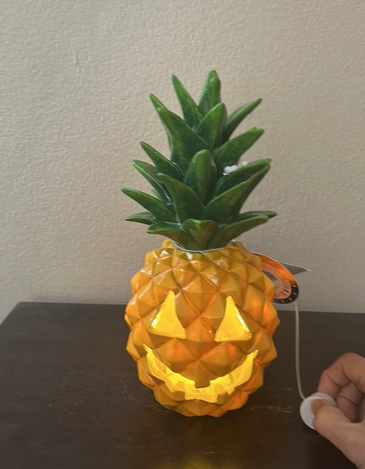 New Pineapple Halloween Summer seen Jackolantern Led Light Up 10.5”  Tall