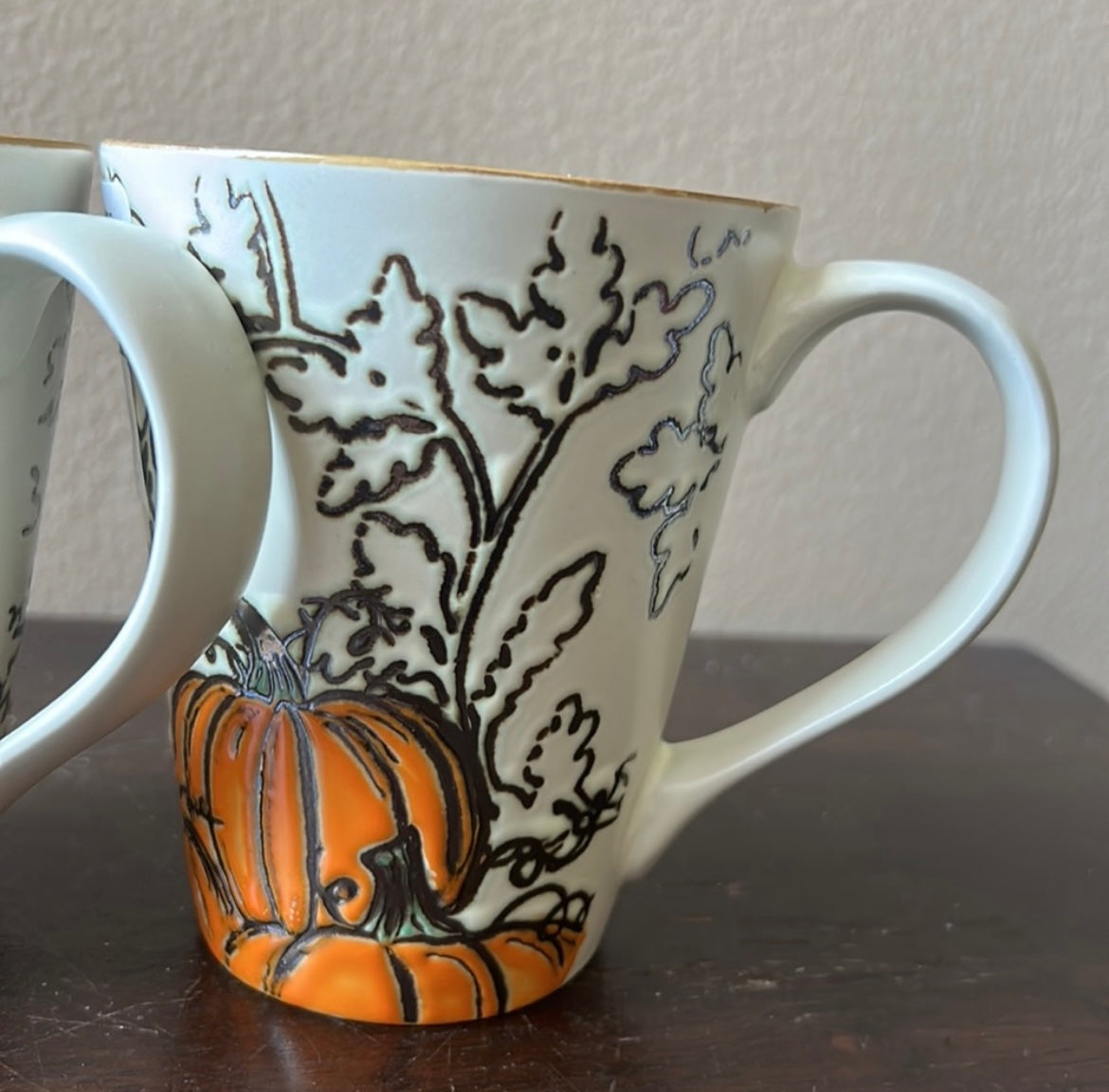 Set Of 4 Eli & Ana Pumpkin Leaves Thanksgiving Ceramic Mug ~Fall ~New