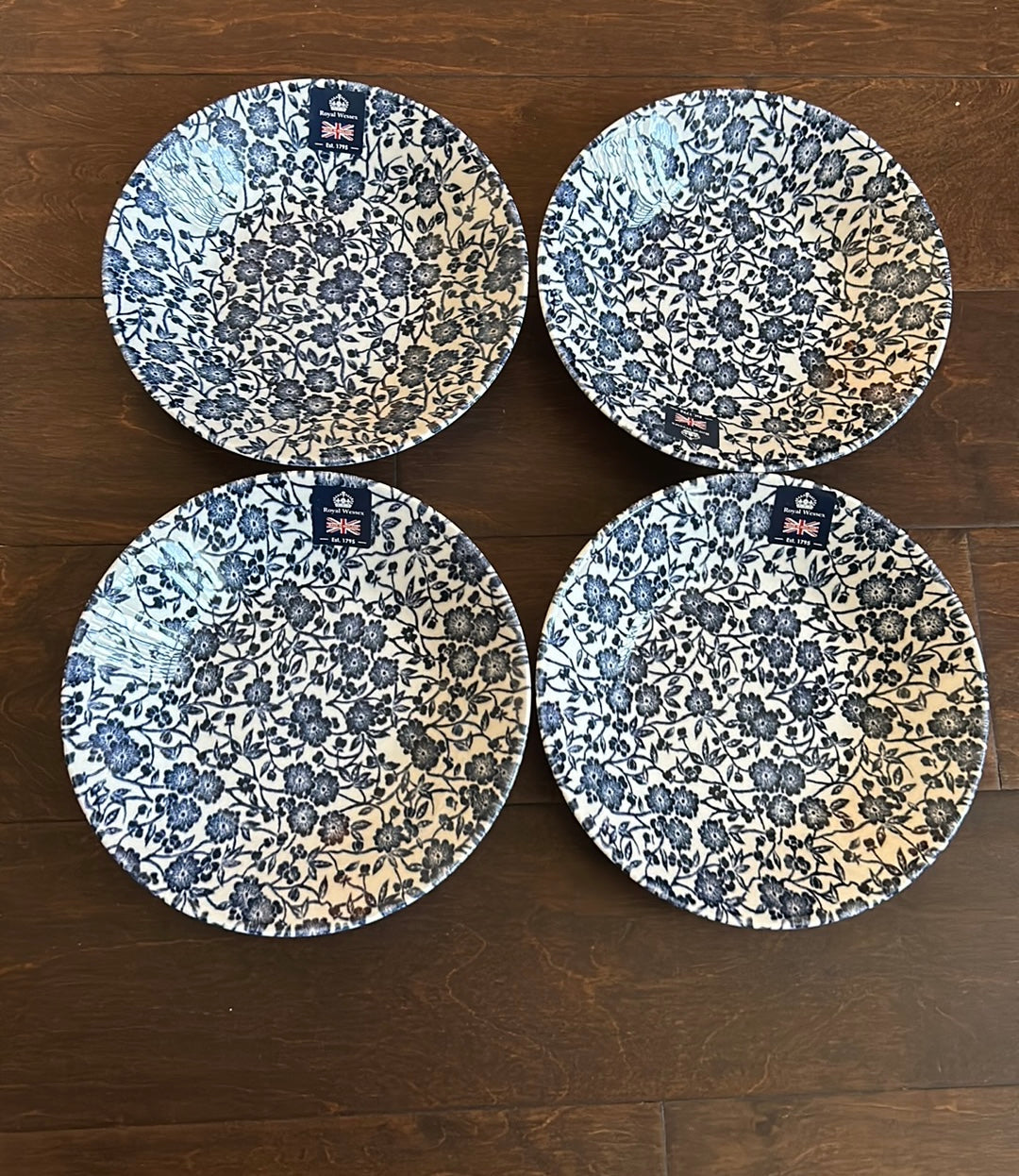 Royal Wessex Queens 4 Made in England Victorian Calico Blue Soup Bowls 7 3/4”