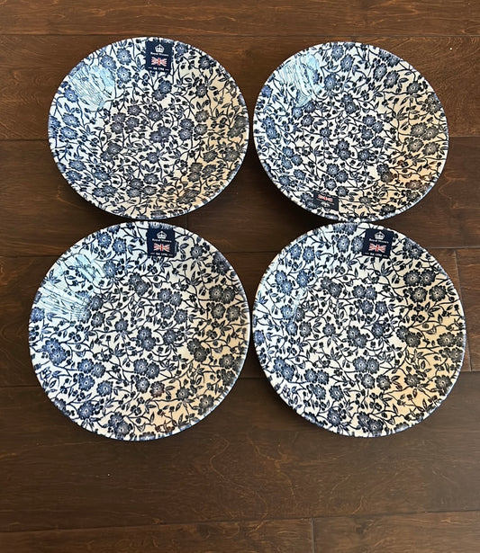 Royal Wessex Queens 4 Made in England Victorian Calico Blue Soup Bowls 7 3/4”
