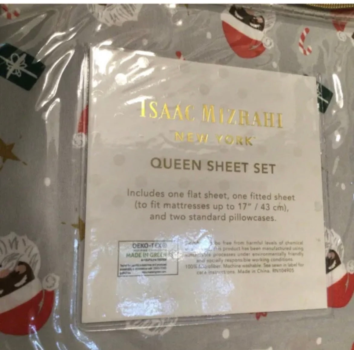 Isaac Mizrahi African American Santa Face Holiday  Queen Sheet New