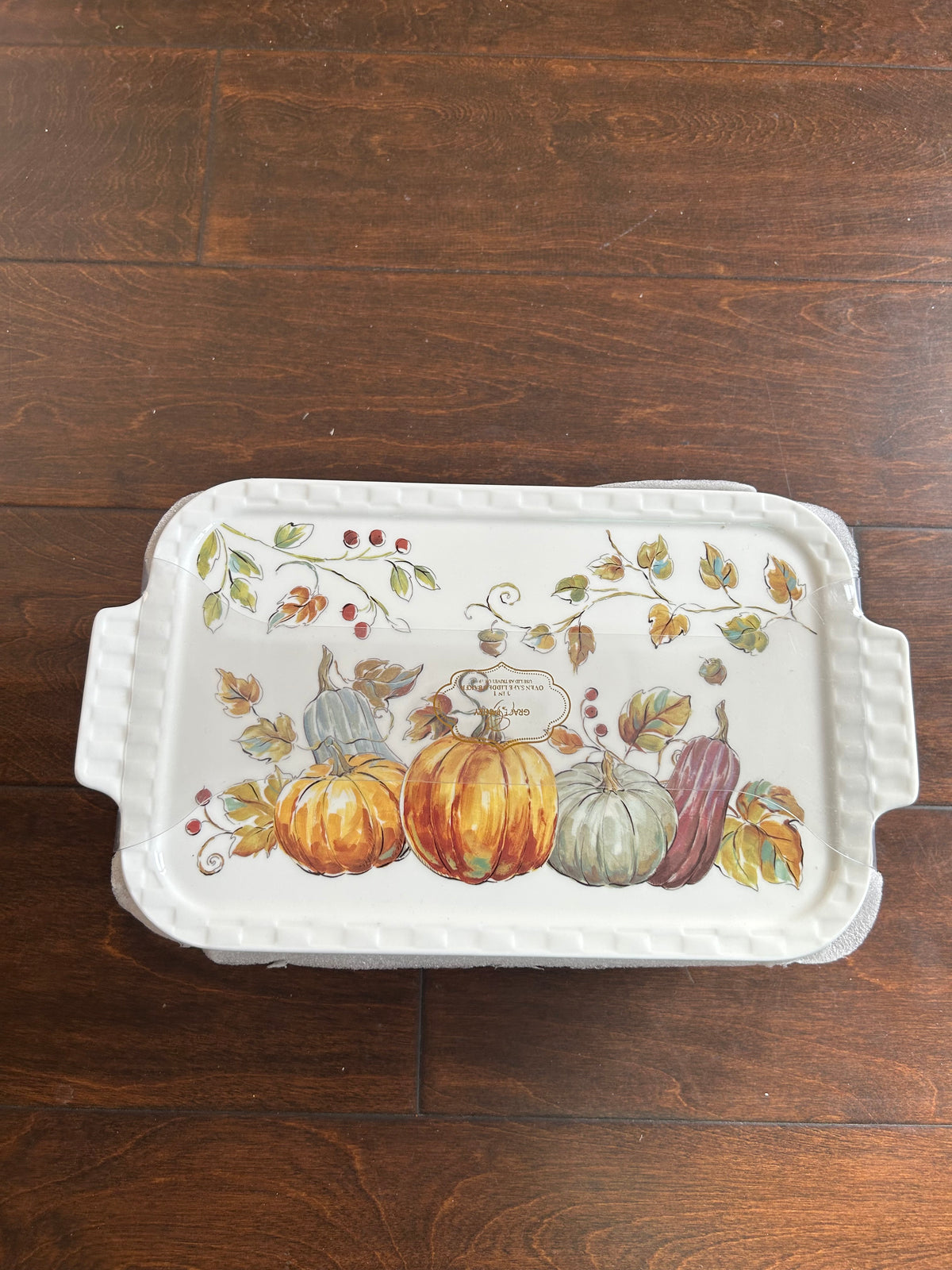 Grace Pantry Pumpkins Rectangular Porcelain Casserole Baking Dish & Lid New