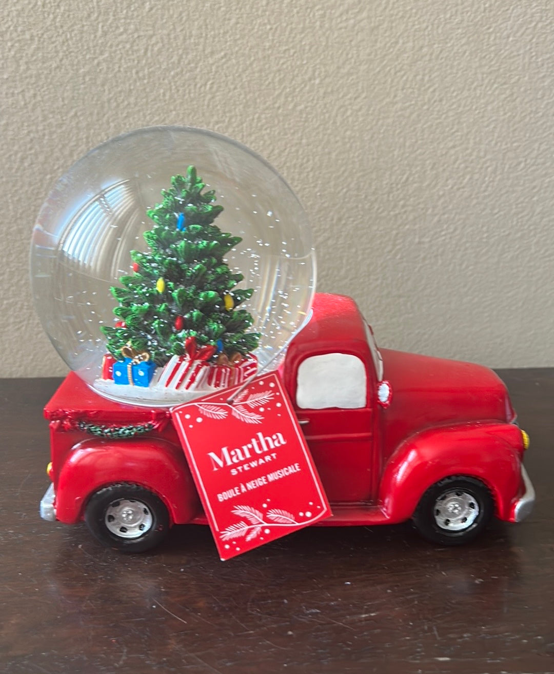 Martha Stewart Red Truck With Christmas Tree Musical Snowglobe New