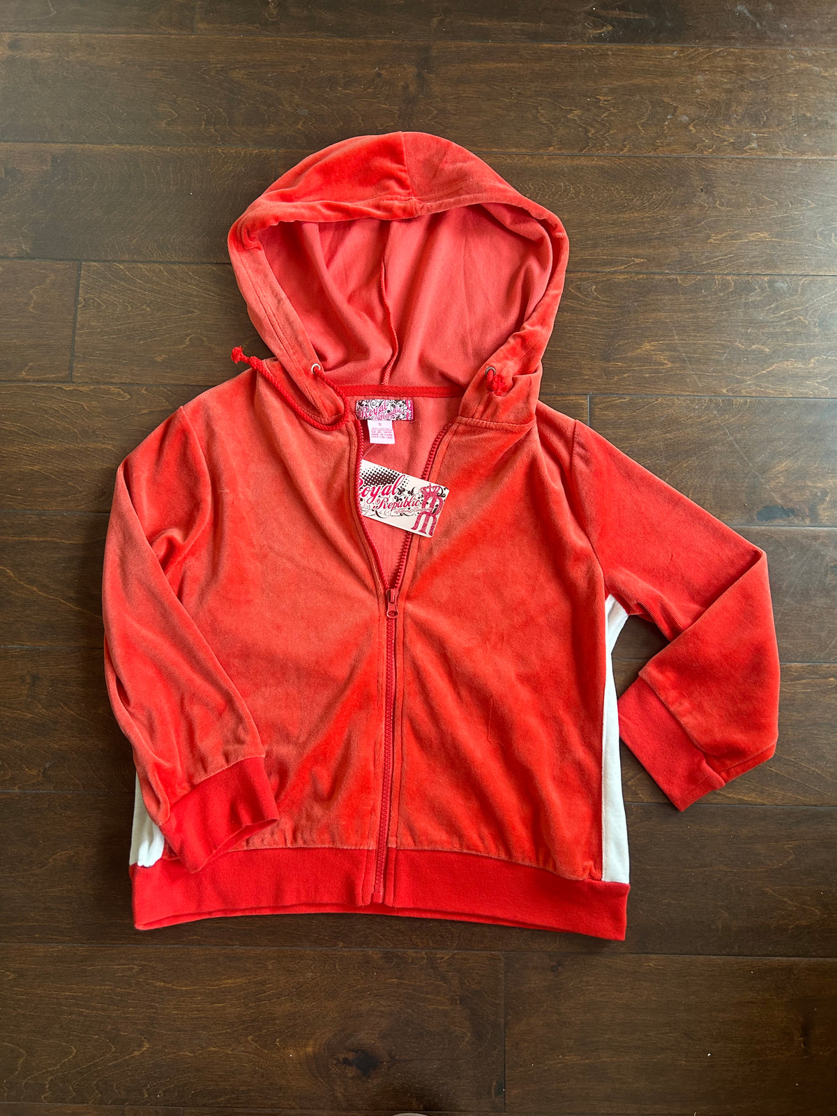 Royal Republic Women’s Sweatshirt Full Zip Red White Velour New Gscase