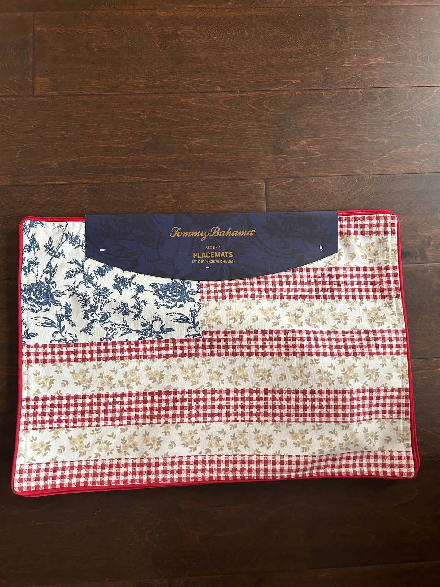 Tommy Bahama Set Of 4 Americana Placemats New Floral Plaid Cotton
