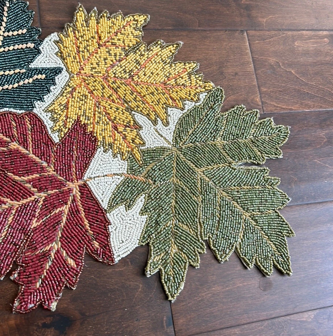 Tahari Home  Fall Beaded Table Runner Leaves  Embroidered Thanksgiving New