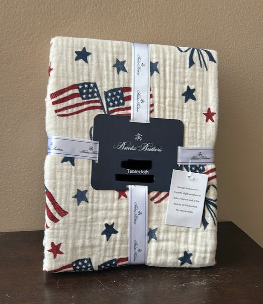 Brooks Brothers Americana Tablecloth 60”x 84” July 4th Flag Stars Stripes New