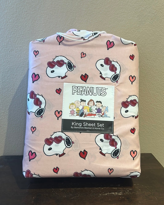 Snoopy King Sheet Set Valentines Day Red Pink Hearts New Love