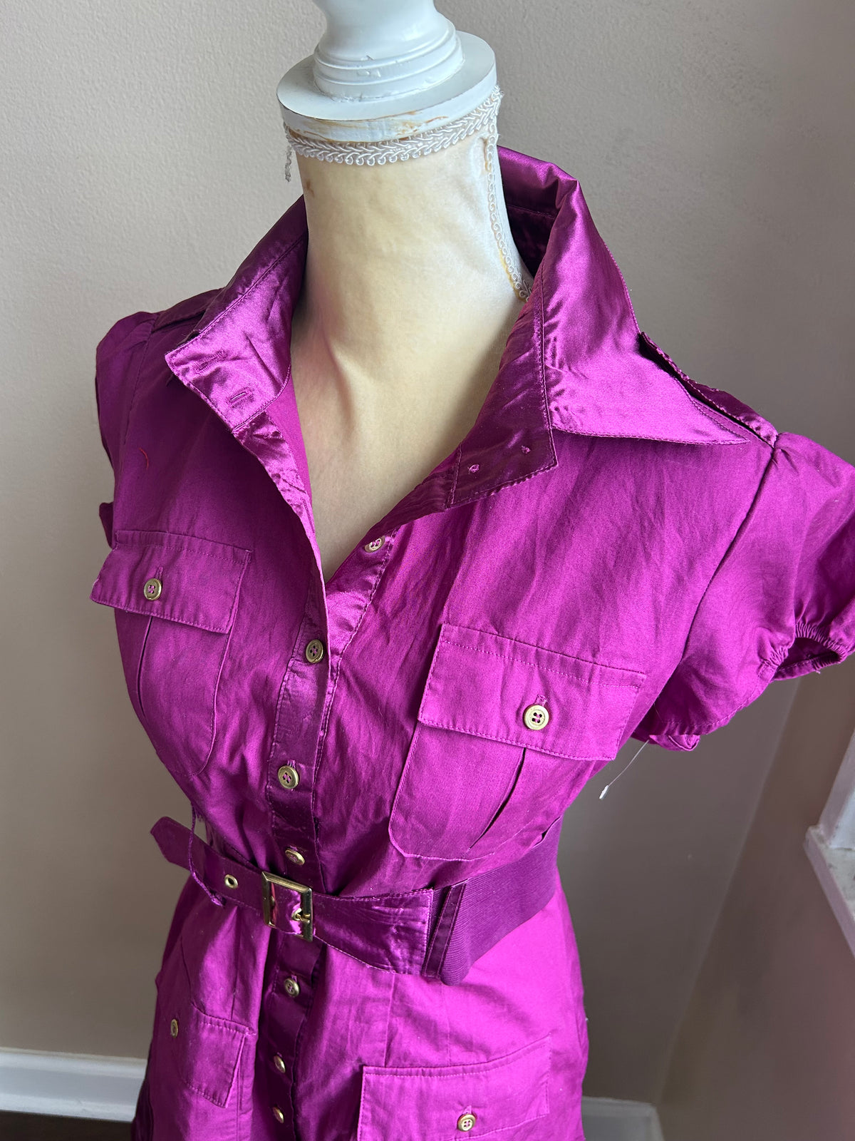 Cute tunic style Shirt Magenta dress with belt Sz M Cargo (GSC)