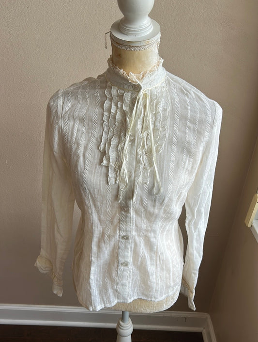 Andrew & Co New Victorian Blouse Top Cotton Sz M Lace Ruffle Details ST3225