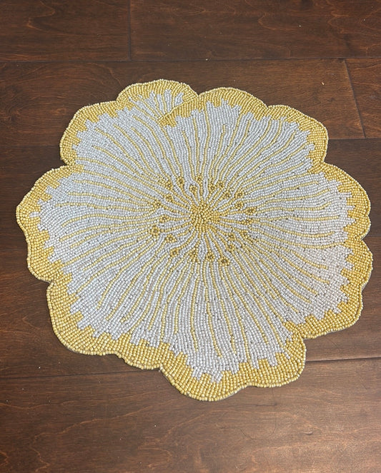 Tahari Set Of 2 Beaded Chargers Floral New Spring Summer Yellow White
