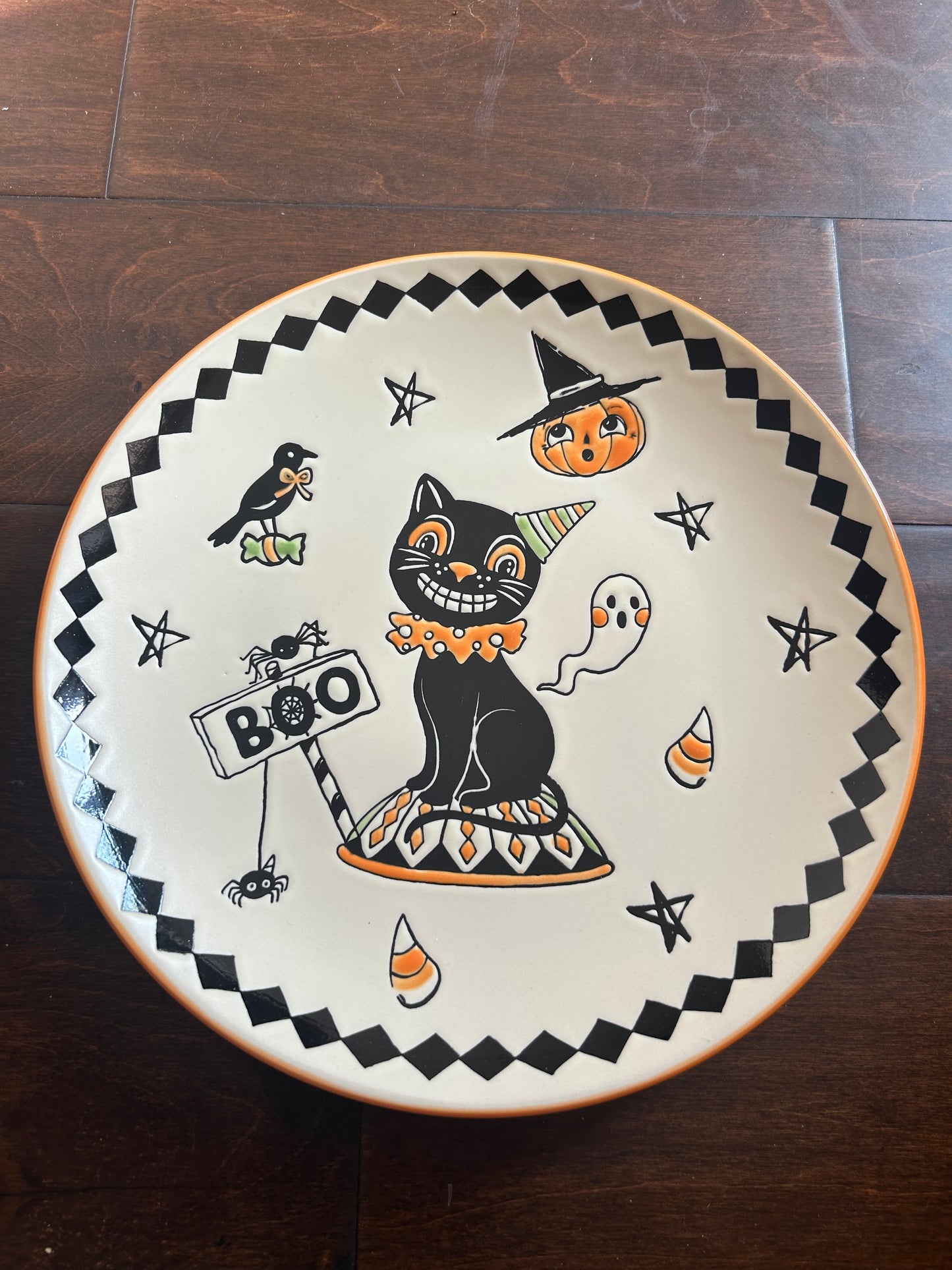 New Eli & Ana 4 Halloween Dinner Plates Stars Cat Ghost Stars 10.5” Pumpkin