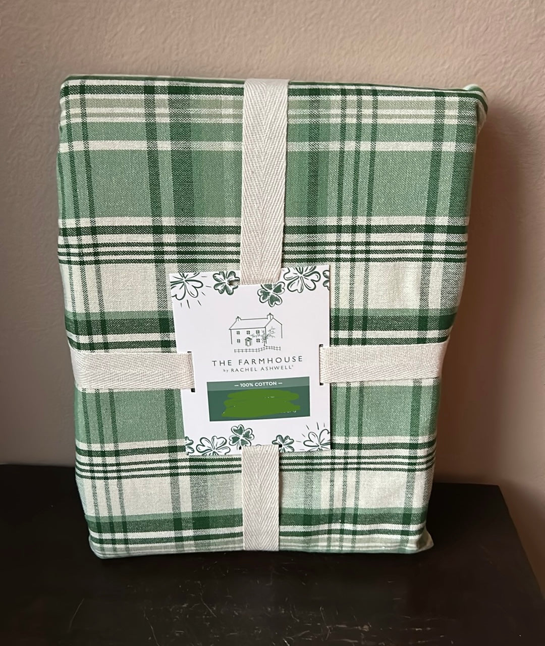 Rachel Ashwell St Patrick’s Day Green White Plaid Tablecloth Cotton