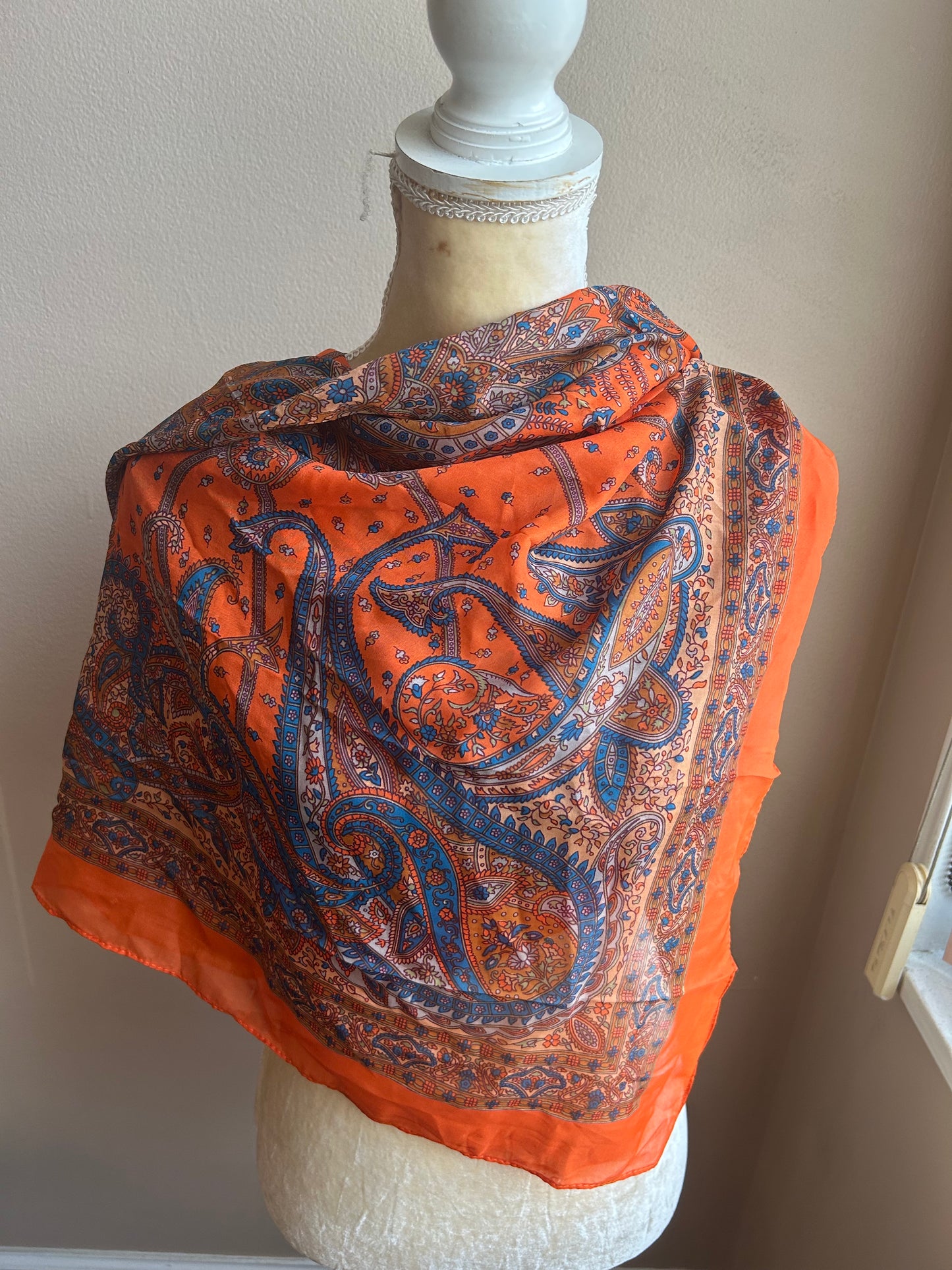 New Women’s Scarf Orange Multicolor Floral Paisely Square