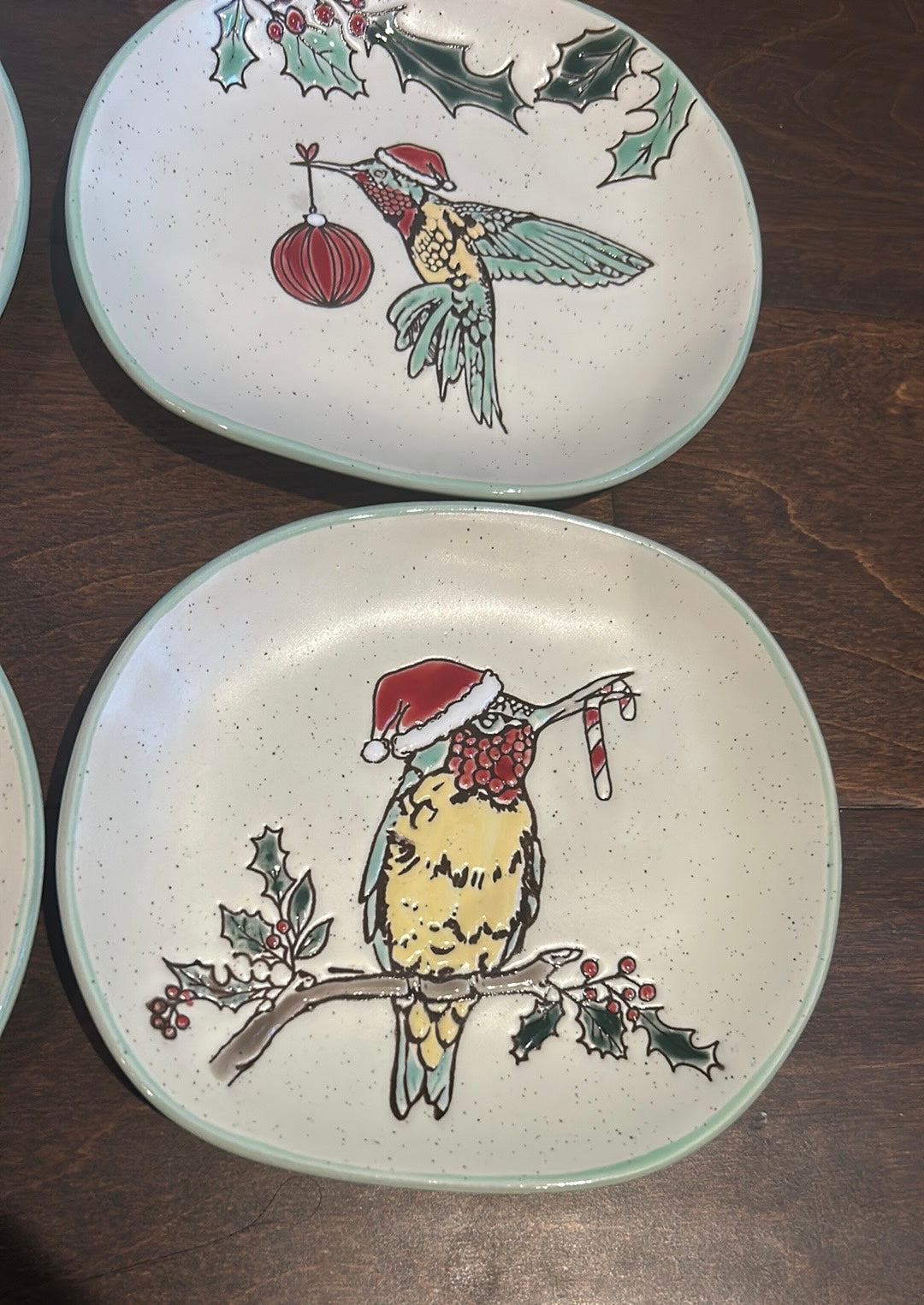 ELI + ANA HOLIDAY HUMMINGBIRD Appetizer Plates Set of 4 New Christmas Candy Cane