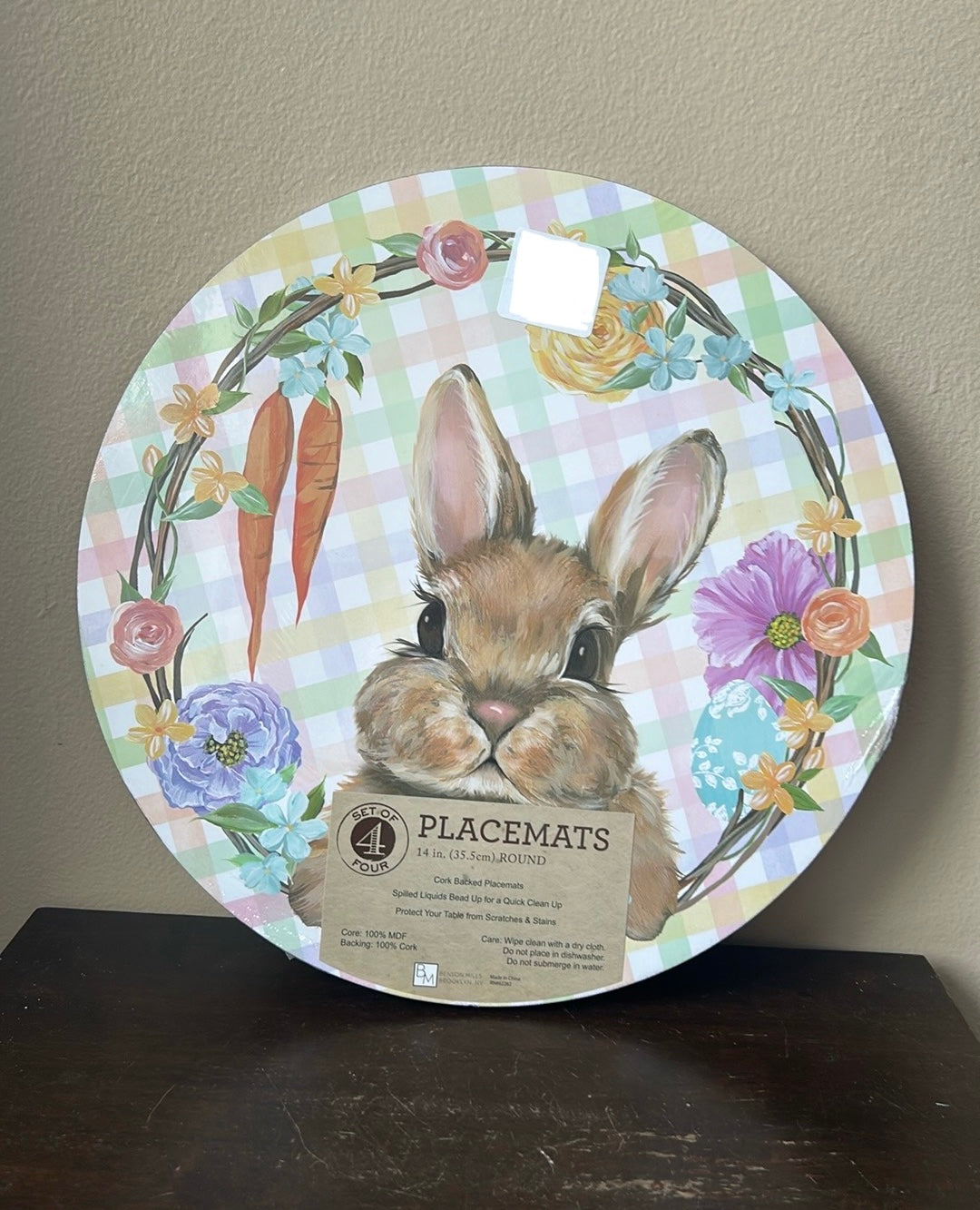 Benson Mills Set Of 4 Cork Placemats New Easter Bunny Carrots Floral Round