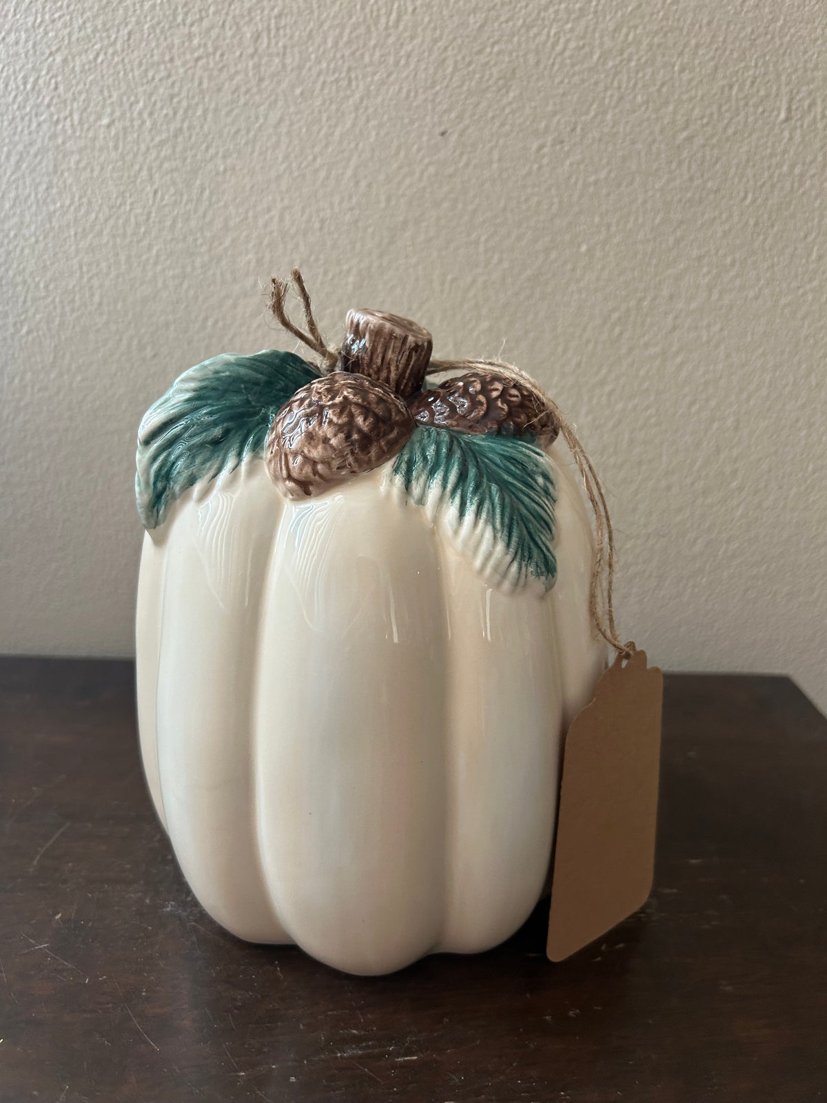 Fitz & Floyd Ceramic Pumpkin Off White Acorn New Thanksgiving Decor
