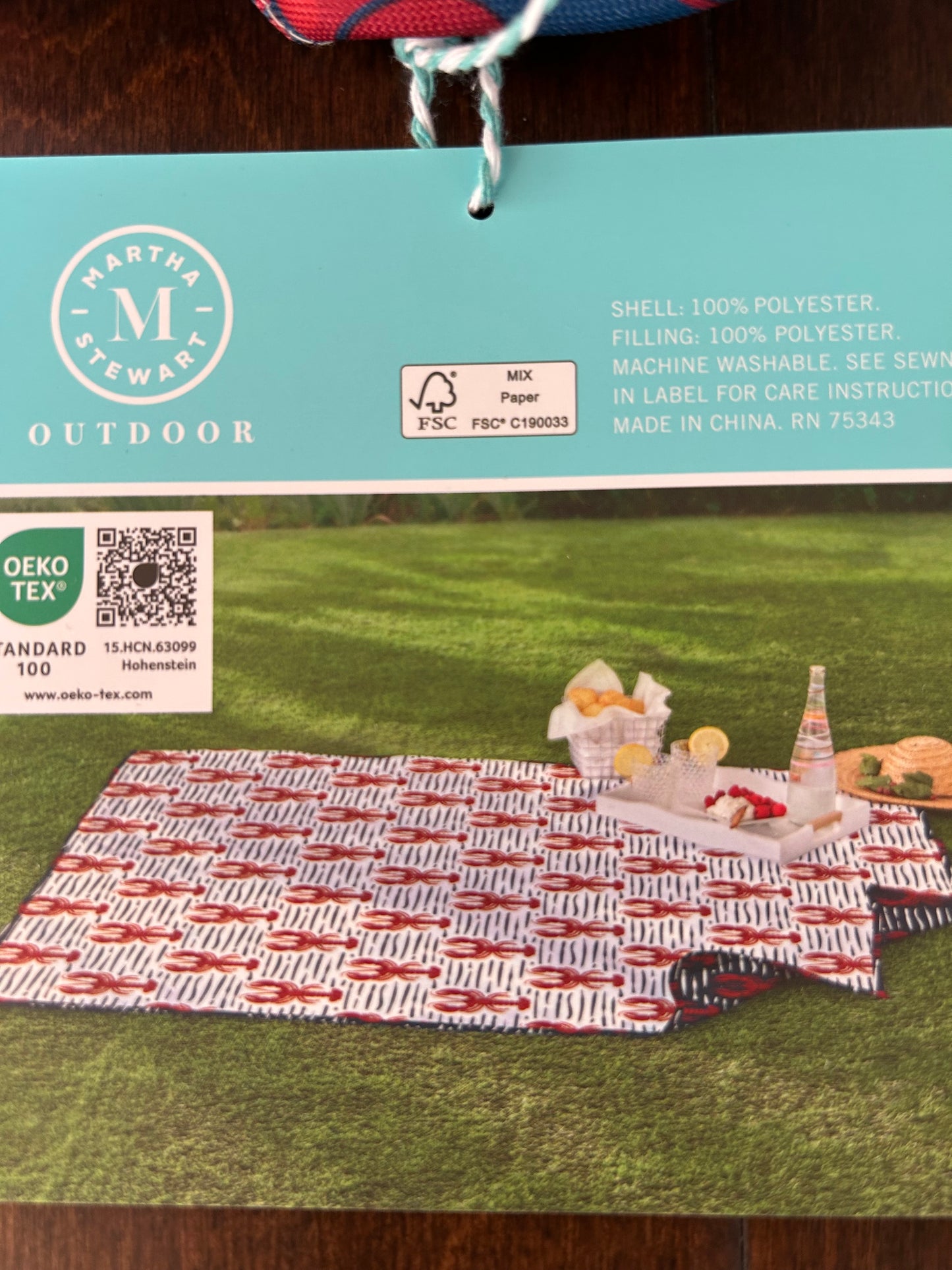 Martha Stewart Coastal Picnic Blanket Reversible Outdoor Blue Red Lobster 60x70"
