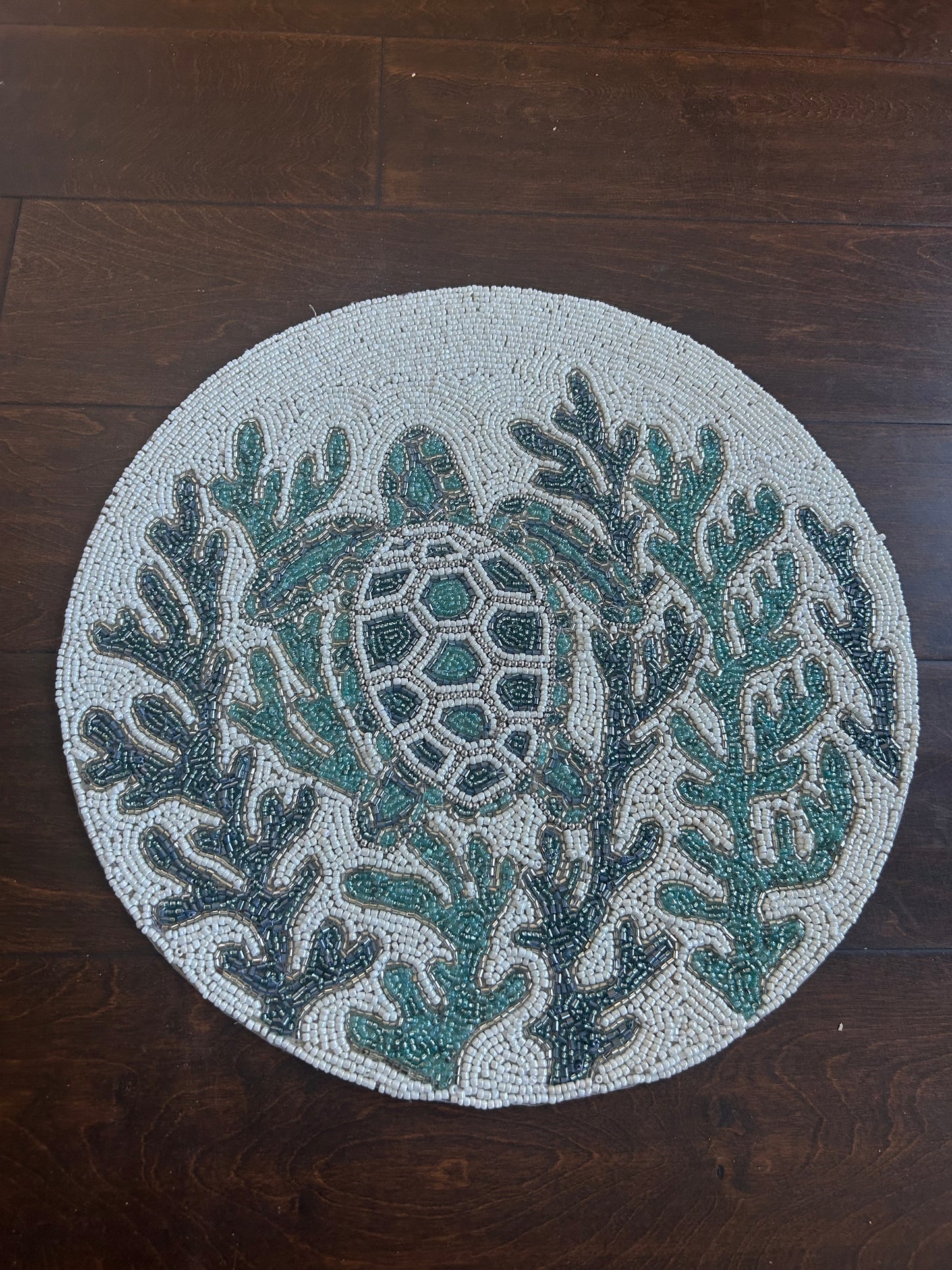 Sigrid Olsen Beaded Charger Placemat Coral Reef New Off White Blue Sea Turtle