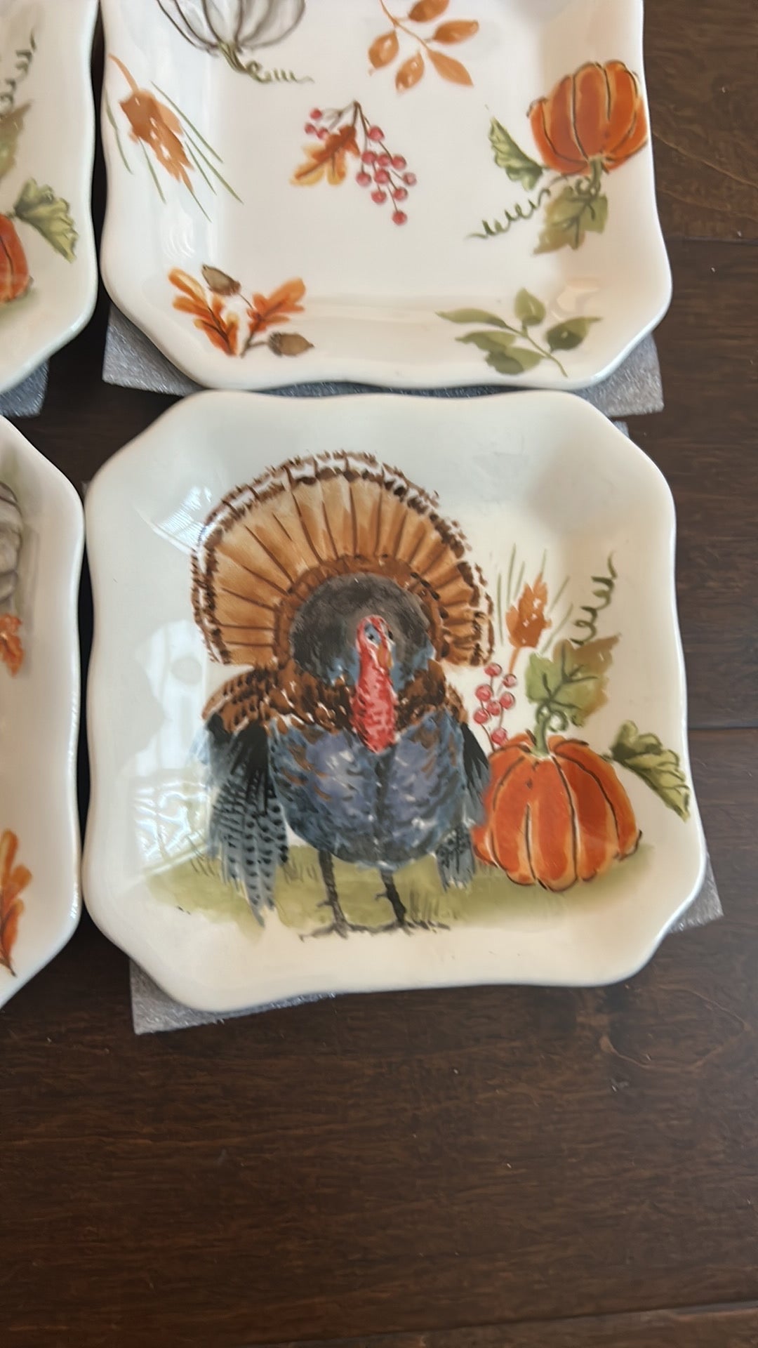 MAXCERA Set 4 Pumpkin Turkey Thanksgiving Dessert Appetizer Plates