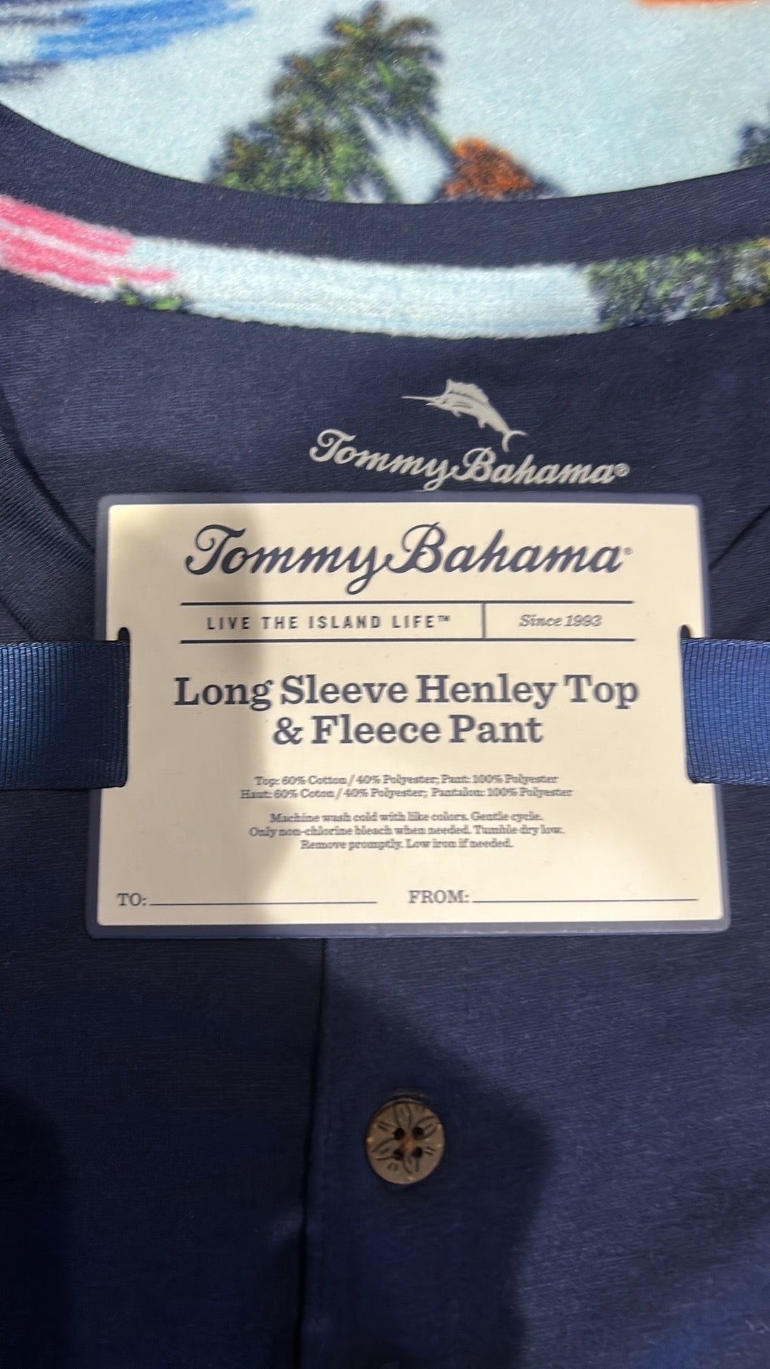 Tommy Bahama Mens 2 Piece pajama Set Logo Nwt Tropical Pants Gift Box Blue