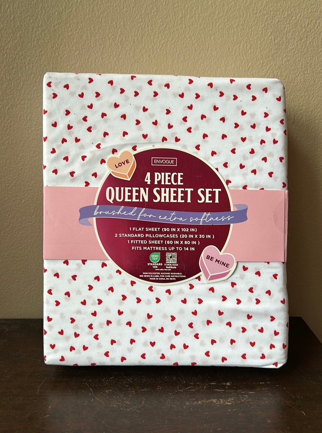 Envogue Sheet Set 4 Pc New Valentines Day Red Hearts Love