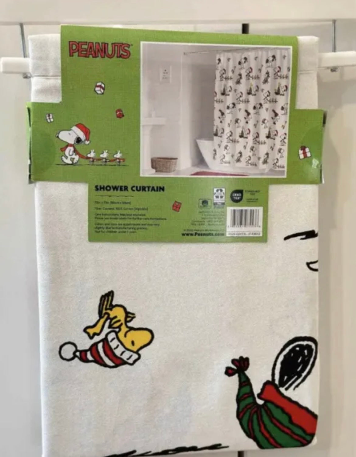 Peanuts Snoopy Gang Christmas Fabric Shower Curtain Cotton Trees Santa Lights