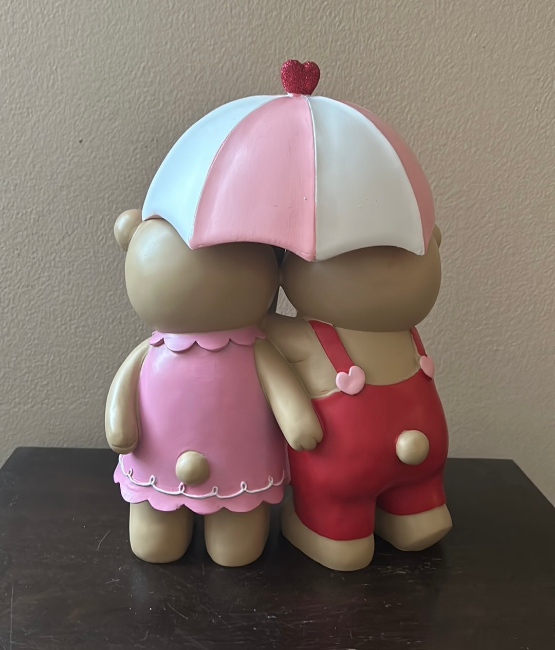 Cute Teddy Bear Couple Under Umbrella Figurine Valentines Day